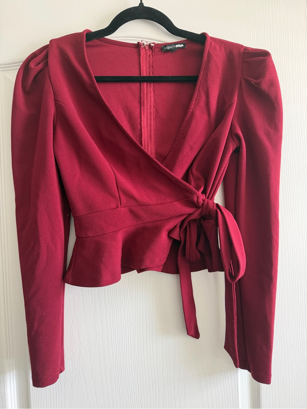 Fashion Nova Deep Red Wrap Tie Blouse Small